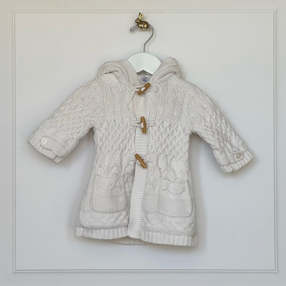 Baby Gap | Ivory/Cream Cable-Knit Fleece-Lined Hooded Sweater with Toggl… - Picture 1 of 3
